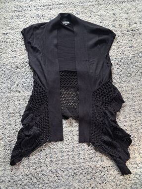 Onyx Black Open-Front Crochet-Trim Women's Shrug